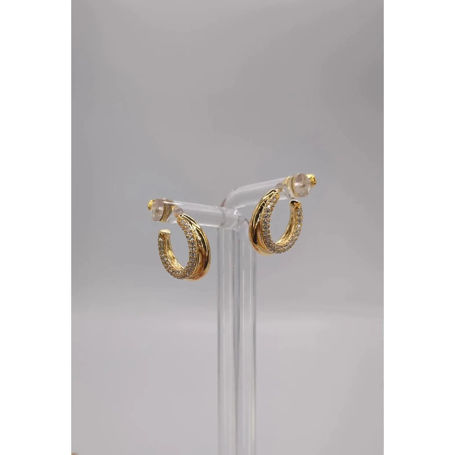 Diamond Double Hoop Huggie Earrings