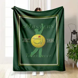 Masters Tournament Augusta Golf Flannel Blanket, Anti-Pilling Flannel Fabric, Retro Green Athlete Silhouette & Yellow Ball Golf Print, Lightweight Warmth, Soft Cozy Throw for Indoor/Outdoor Sofa, Bedroom Use, Ideal Gift Decor