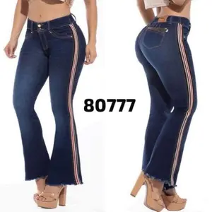 W80-777 Buttlifting Colombian Jeans Color Blue with Ringstons