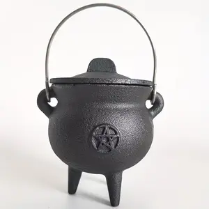 Cast Iron Witchcraft Cauldron with Lid and Carry Handle, Perfect for Spells, Halloween Decor, Incense Burning, Classic Practical Supplies, Scent, Fragrance, Aroma, Scented