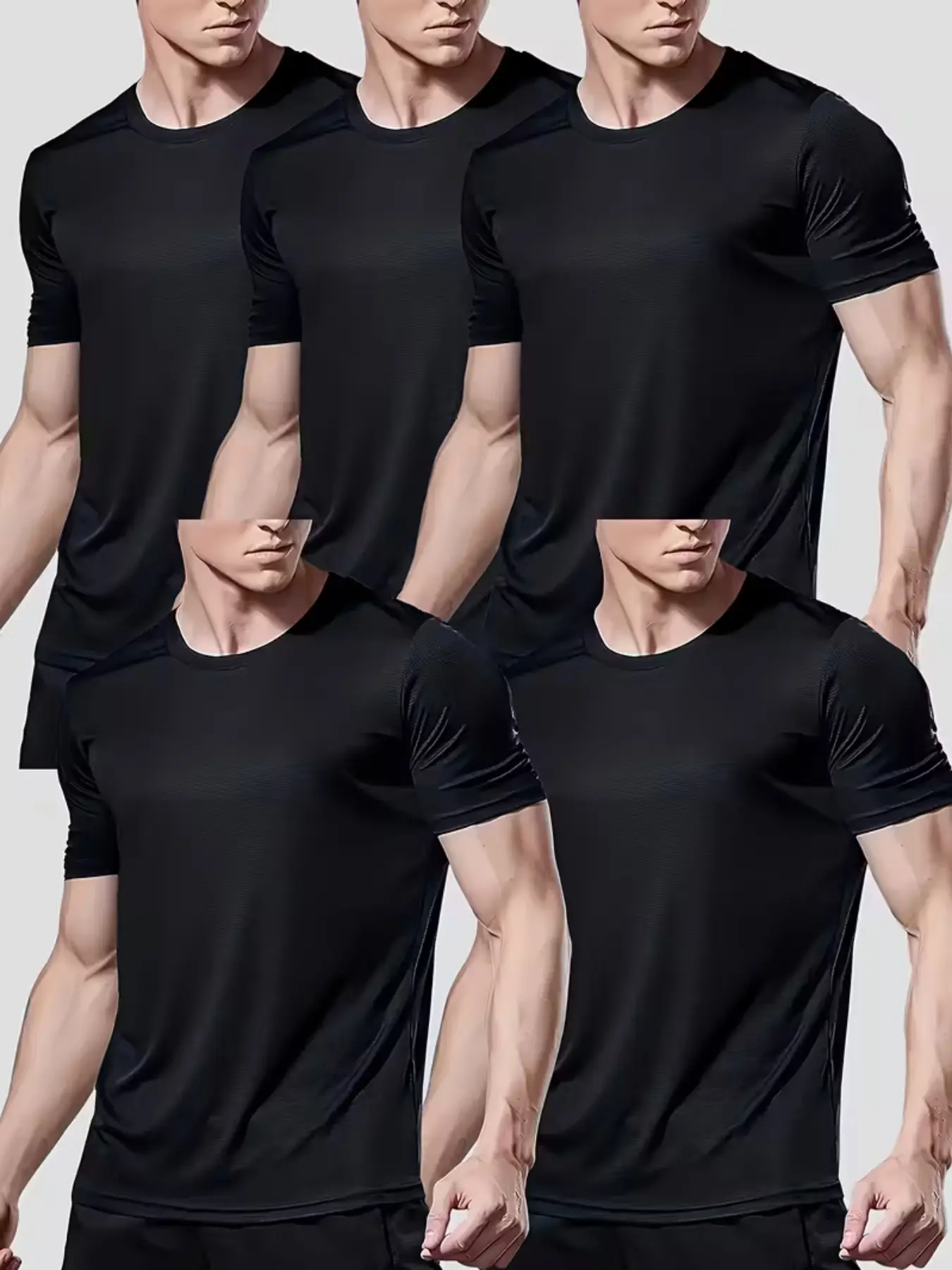Men's Sport Quick-Dry Short Sleeve T-Shirt Set of 5, Pure Color Round Neck Training Top, Breathable Fast Drying, Gym Essential, Athletic Sports Clothing, Activewear T Shirt, Sporty T Shirt, Fitness Sport Top, Athletic Apparel