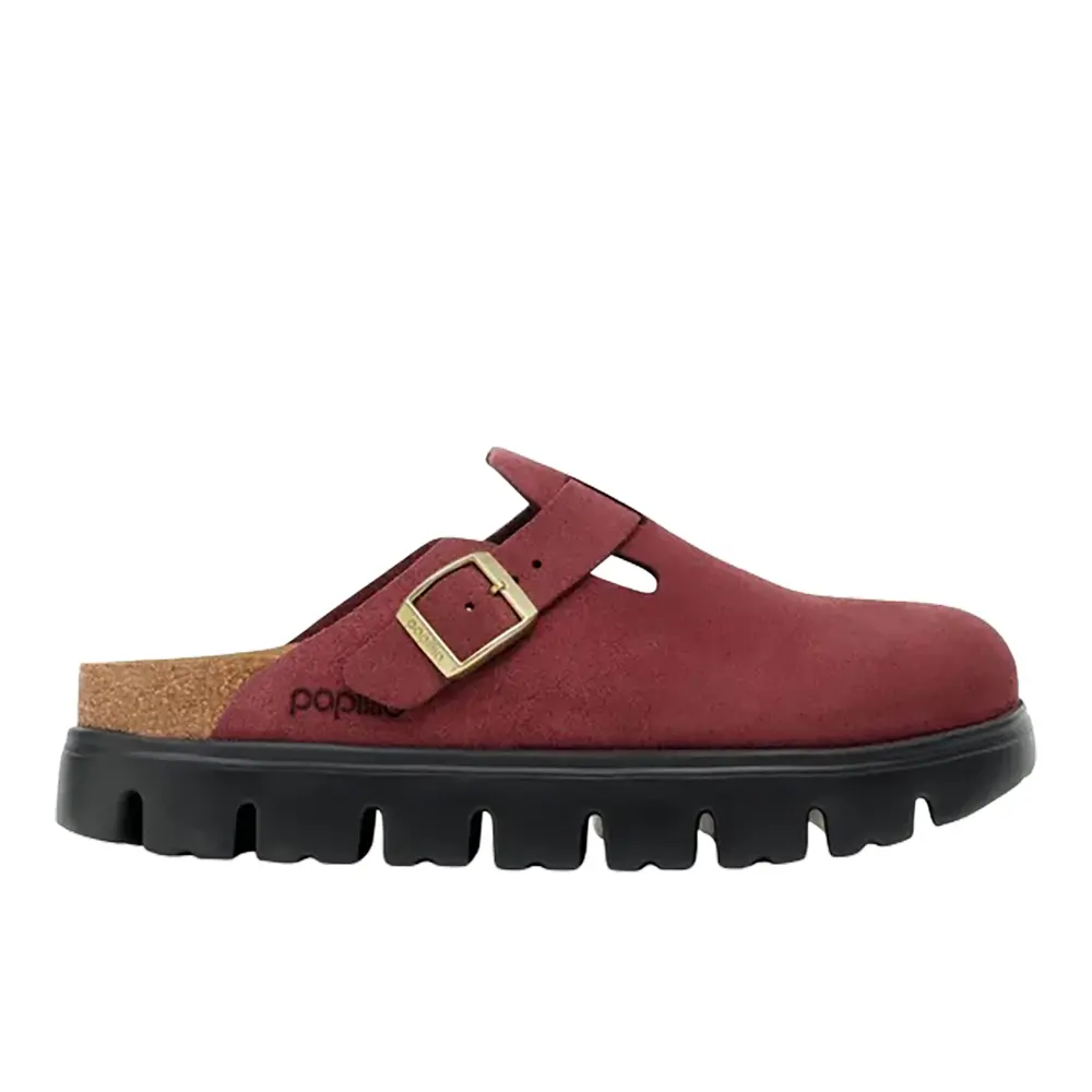 BIRKENSTOCK Womens Boston Chunky Suede Leather Clogs Casual - Red