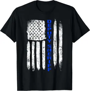 Deputy Sheriff Shirts for Men Thin Blue Line American Flag T-Shirt