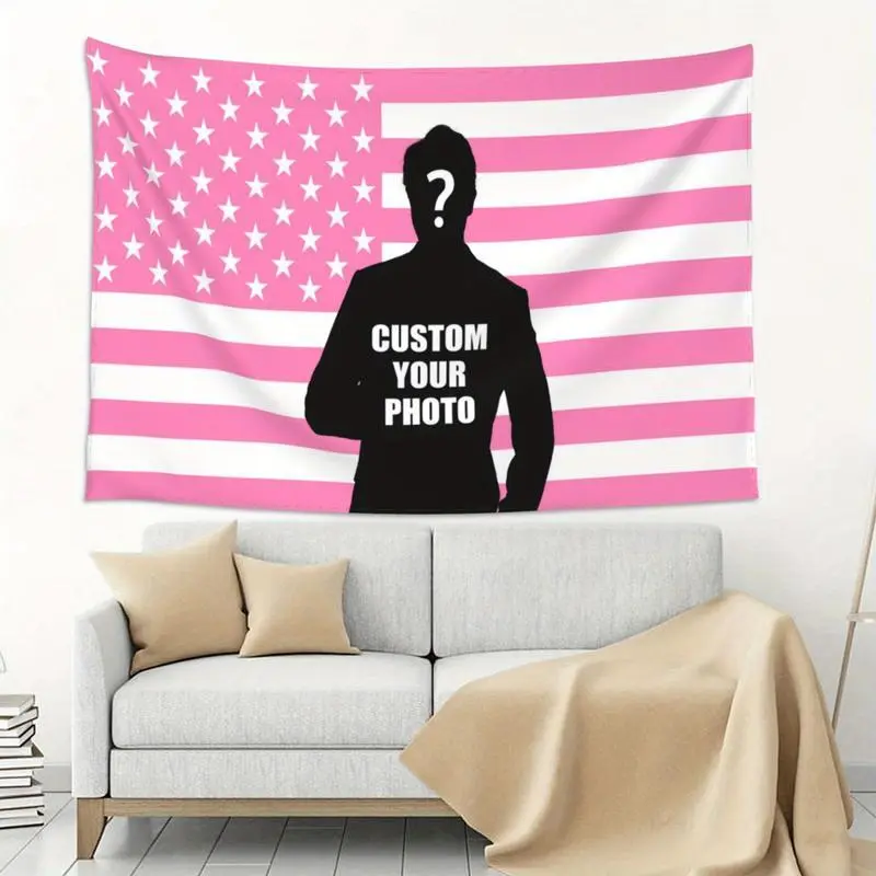 Custom Pink American Flag Tapestries, Upload Your Image/ Text/ Logo, 1pc Customizable Tapestry for Interior and Outdoor Decorations, Gardens, Clubs