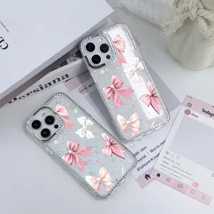 Cartoon Bow pattern phone case for iPhone 17 Pro Max 16 15 14 13 12 cases, Anti Drop Phone Case, Shockproof Drop, Protection Durable, Acrylic Transparent Case, girly iPhonecases, Flaunt Phone Case for Girl, Lightweight and Durable.WC85