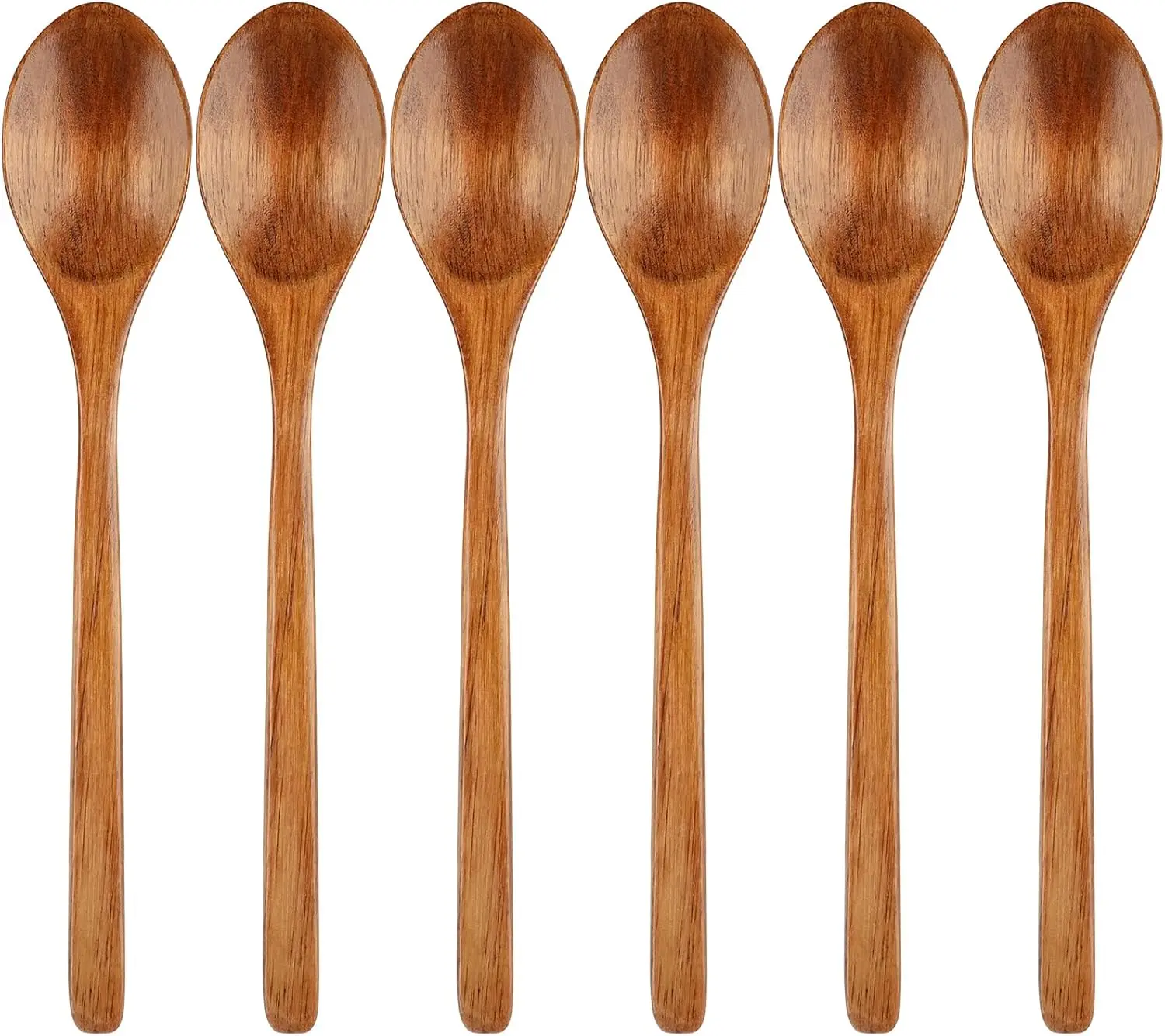 9.2-in Oval Nonstick Culinary Cutlery Spoons, 6-Piece Sturdy Lightweight Wooden Oil-Resistant Long Handle Utensils with Unique Grain for Stirring, Kitchen Tableware, Nonstick Cooking Spoon
