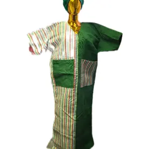 Adiya Asooke Kaftan Dress with Head Wrap - Green and Striped Design for Women