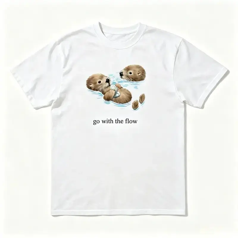 Otter Go With The Flow T-Shirt, Animal Tee, Gifts Shirt, Unisex Vintage Graphic Tees Gothic Grunge Y2k Emo Scene Amity Affliction Style Clothes Men Women Streetwear