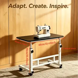 Multifunctional Sewing Machine Table with Storage - Height Adjustable Rolling Computer Desk with Lockable Wheels, Waterproof Top, Small Standing Workstation for Bedroom, Lounge Small Spaces