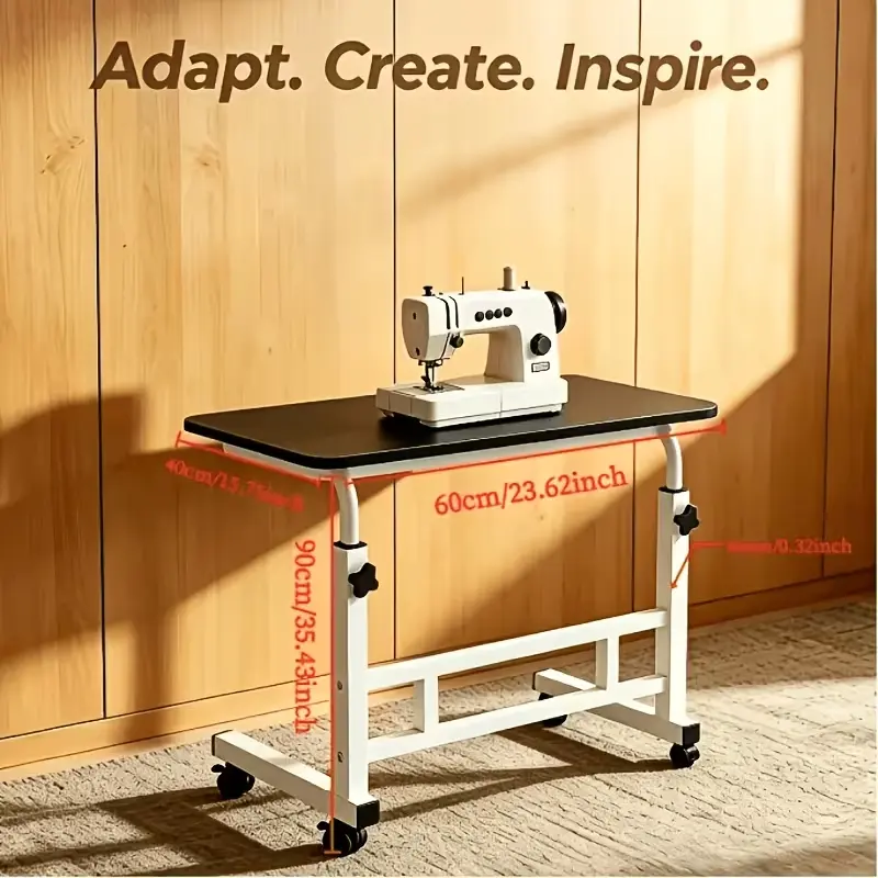 Multifunctional Sewing Machine Table with Storage - Height Adjustable Rolling Computer Desk with Lockable Wheels, Waterproof Top, Small Standing Workstation for Bedroom, Lounge Small Spaces
