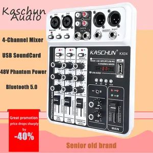 Kaschun Audio KX04 Portable 4-Channel Mixer, Equipped with USB Type A Sound Card, 48V Phantom Power, Bluetooth 5.0 for Live Streaming & Recording, Smartphone-Compatible