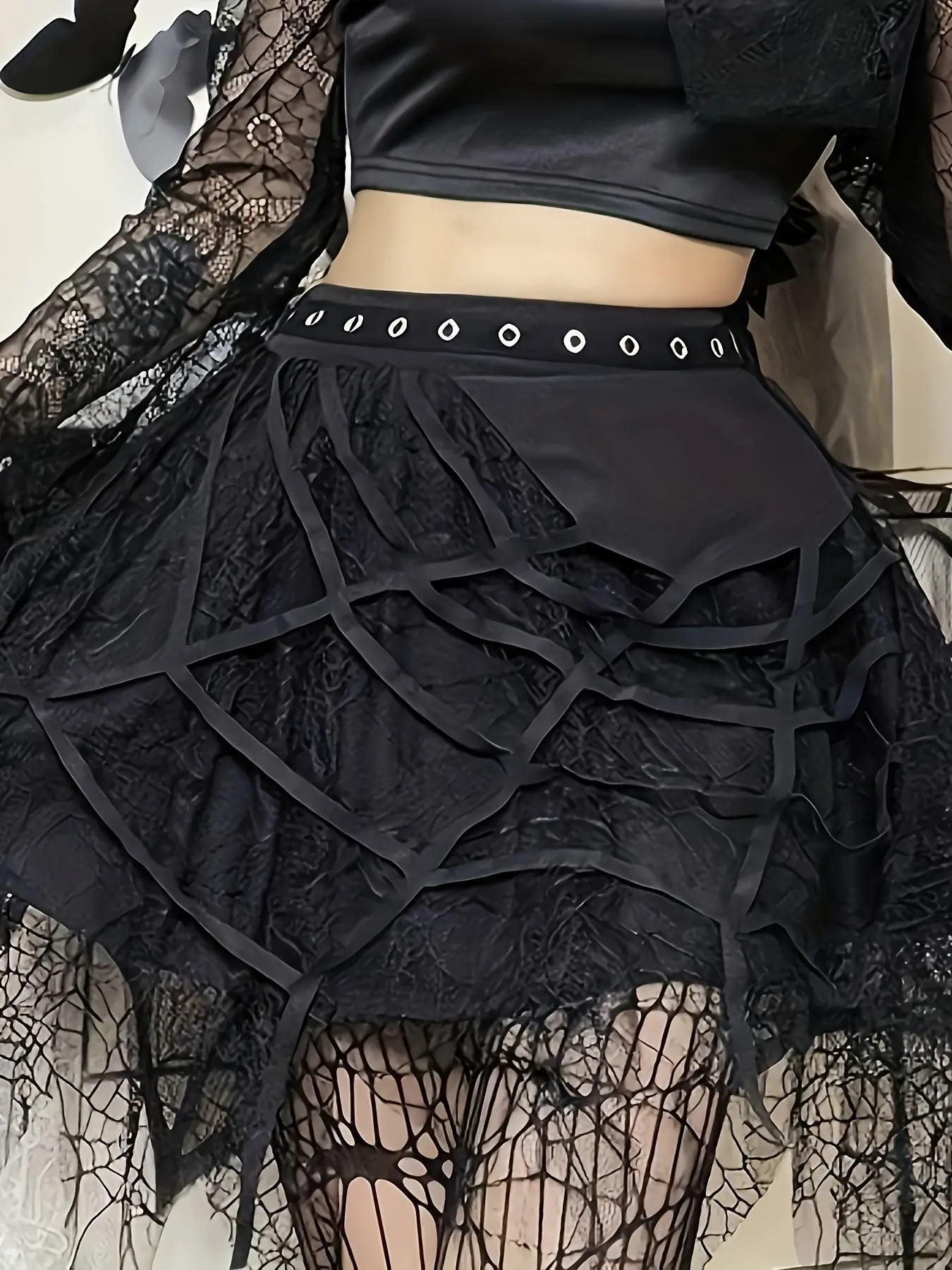 Gothic Chic Lace Puff Short Skirt for Women, High Waist Layered Mesh Asymmetrical Hem, Punk Aesthetic Subculture Halloween Cosplay Dress, Womenswear