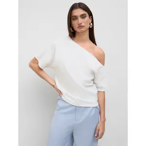 Cider [3 colors, size 2-26] Cotton-blend Asymmetrical Neck Ruched Tee