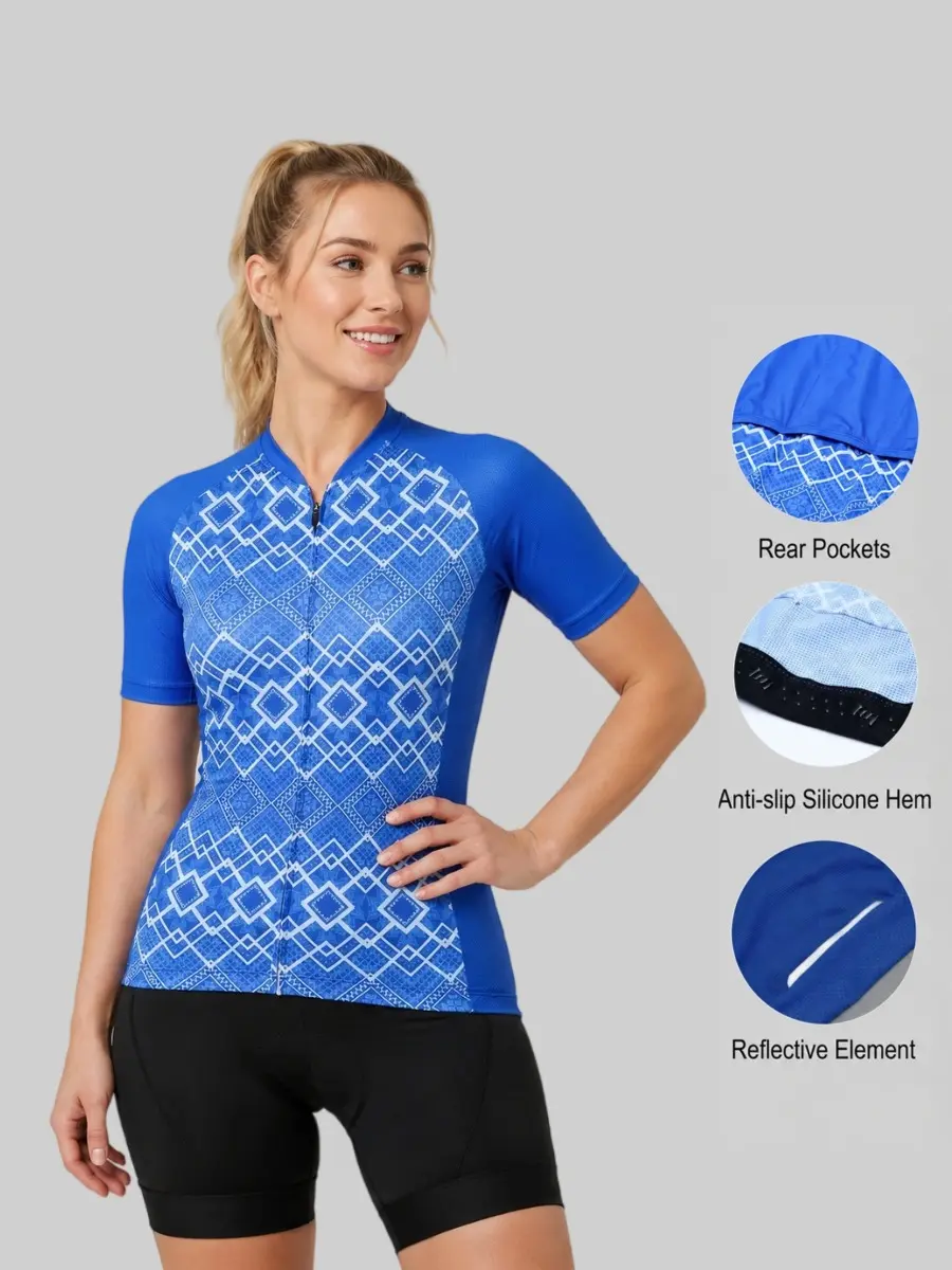 Women's Athletic Biking Set, Short-Sleeved Jersey and Padded Shorts for Mountain & Road Cycling, Outdoors, Polyester Blend, Female, Casual, Machine Washable, Short Sleeve