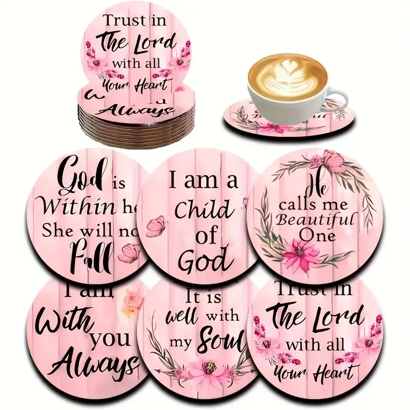 6-piece set of fashionable pink wooden Drink Coasters, Coasters For Drinks, suitable for beverages, coffee, and tea - the perfect choice for home and restaurant decoration Round Coaster Kitchen Coasters