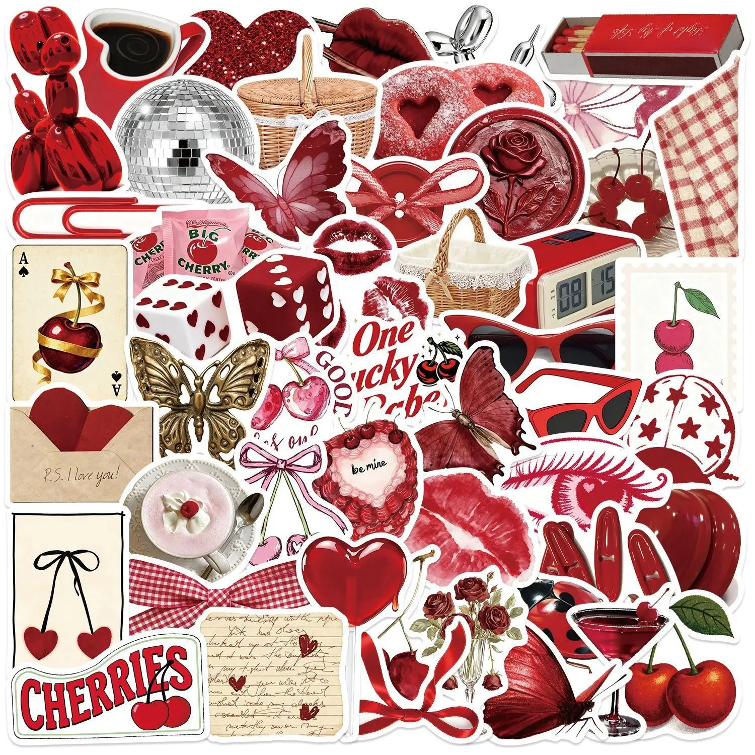 50 Cartoon Y2K Cherry Girl Graffiti Stickers, Waterproof DIY Decorative Stickers for Guitar Notebook Luggage, Fun and Stylish Accessories, Aesthetic Stickers