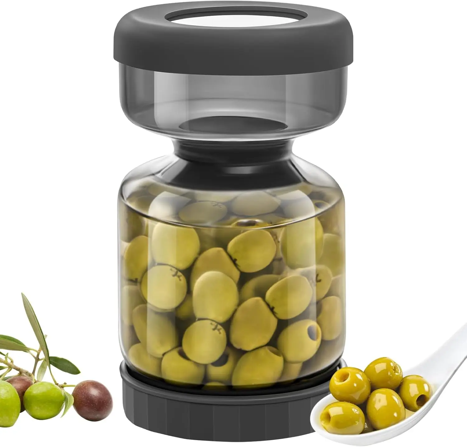 34oz Glass Pickle Jar with Silicone Strainer Flip & Airtight Lid - Kitchen Utensils Juice Separator Hourglass Container for Jalapeno, Gherkin, Olive