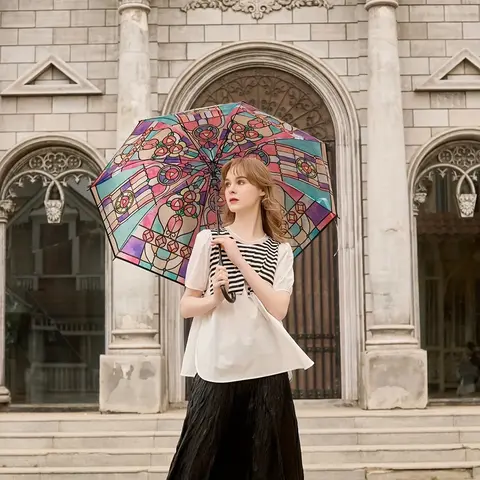 Adults' Large Size Automatic Open Arch Pattern Long Handle Umbrella, British Wind Rainforest Design, Rainproof UV Defense Waterproof UV Resistant for Outdoor Patio, Quick Use Daily Umbrella for Rain, Umbrellas For Rain, Uv Defense Umbrellas