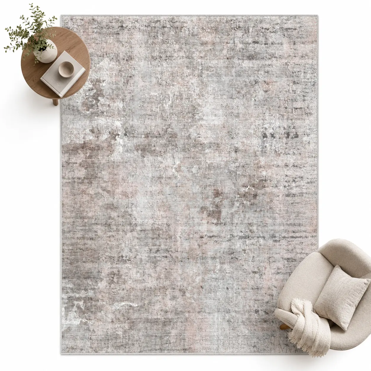 ComiComi Modern Neutral Abstract Taupe Polyester Home Decorative Contemporary Area Rug - Soft, High-Density, Low-Pile, Machine Washable, Water & Stain Resistant, Non-Slip Carpet for Living Room, Bedroom, Machine Washable Rug