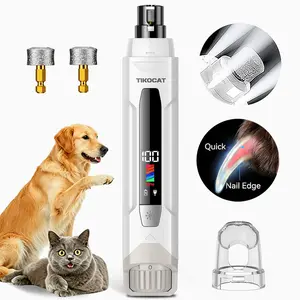 TIKOCAT Pet Nail Grinder,Ultra Quiet Electric Grooming Tool with 4 LED Lights, Safe & Stress-Free for Sensitive Dogs Cats of All Breeds & Sizes, 3 Grinding Bits, 6-Speed,Pet Nail Trimmers, Rechargeable Painless Grooming  Trimmer with Dust Cup