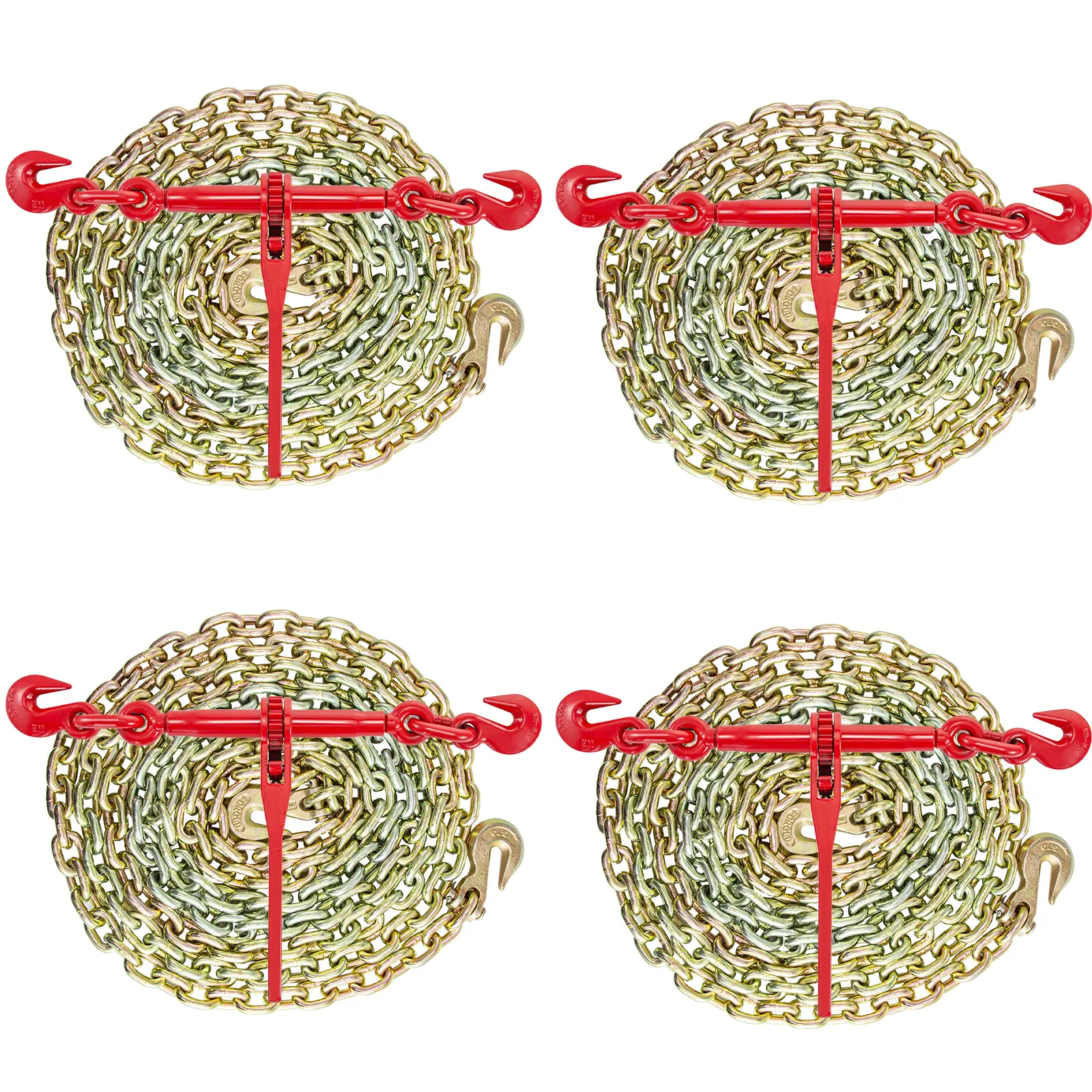 【Summerfinds】VEVOR Chain and Binder Kit 3/8in-1/2in Ratchet Load Binders 9215lbs Working StrengthRatchet Binders and Chains3/8in x 10ft Chains with G70 Hooksfor TruckTie DownHaulingTowing