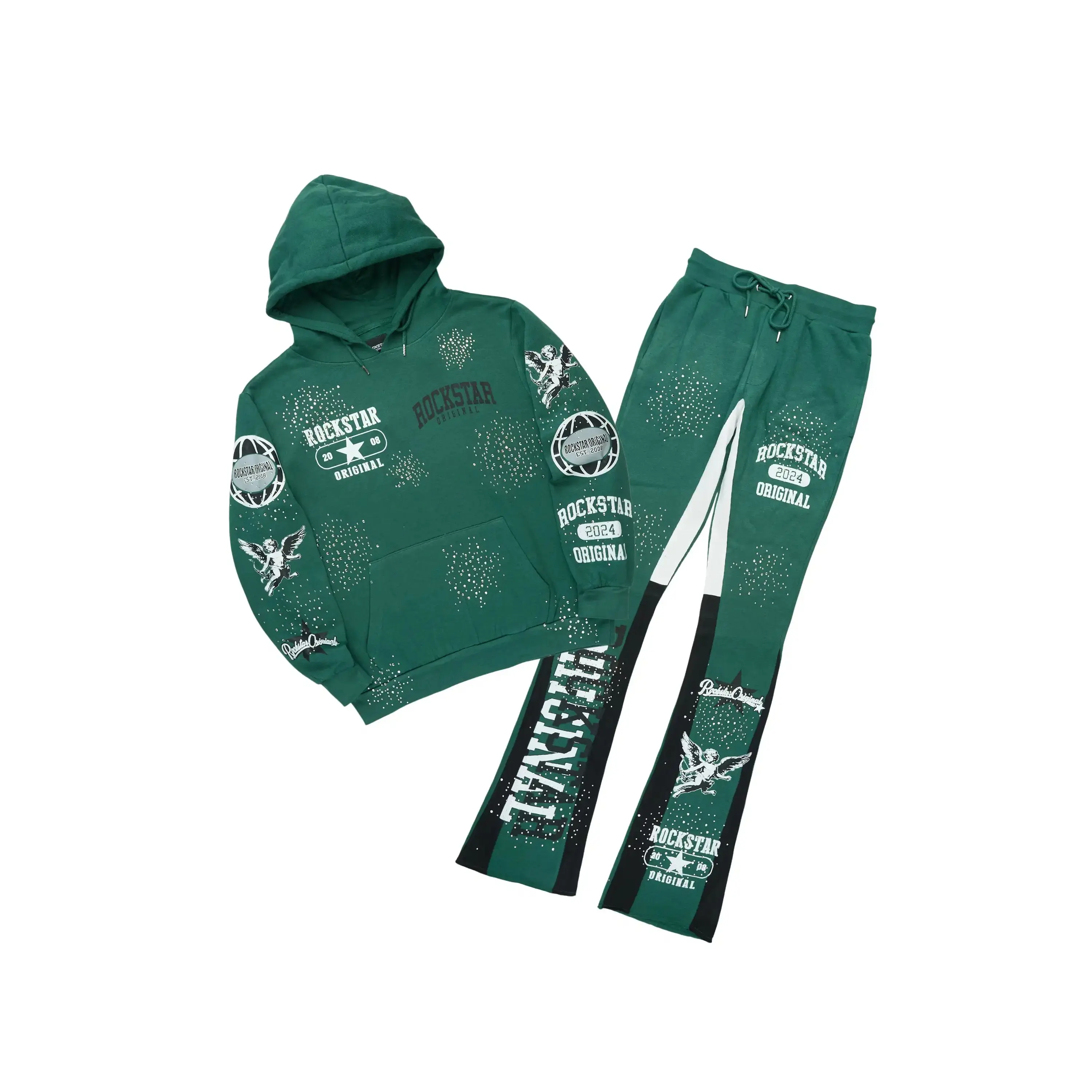 Gutta 2.0 Hunter Green Rhinestone Hoodie/Stacked Flare Track Set Gutta 2.0 Hunter Green Rhinestone Hoodie/Stacked Flare Track Set