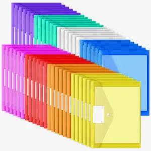48pcs Plastic Envelopes Poly Envelopes, Clear Document Folders with Snap Button Closure, Letter Size A4 Size with Label Pocket for School Home Work Office Organization, 8 Colors
