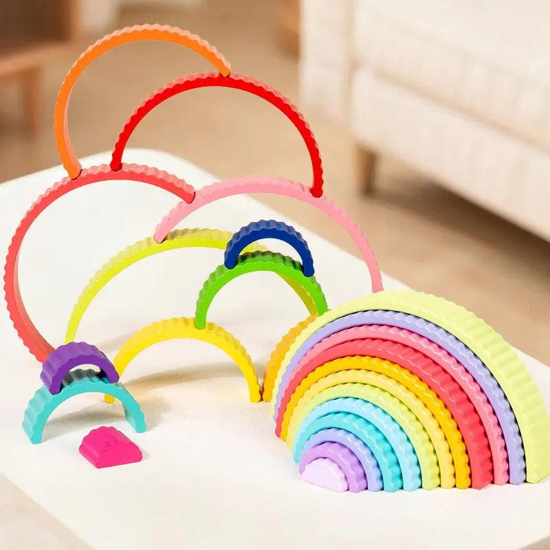 Montessori Early Education Rainbow Blocks, 12-Piece Arch Stack Toy, Christmas Gift, Educational Building Toys for Kids, Stacking Game