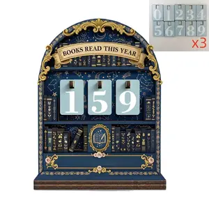 Wooden Reading Tracker Wooden Book Log Device Tracks 999 Books Reading Challenge Goal Bookworm Journal Book Club Essential Label Bookmark Custom Stamp Removable Dividers Tabs Adhesive Tabs Pricing Tag Display 3-Tier Hanging Organizer Cotton Woven