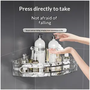 1pc No-Drill Wall-Mounted PET Corner Shelf - Transparent Triangular Storage Rack for Bathroom, Toilet & Washbasin, Space-Saving Hanging Organizer for Toiletries