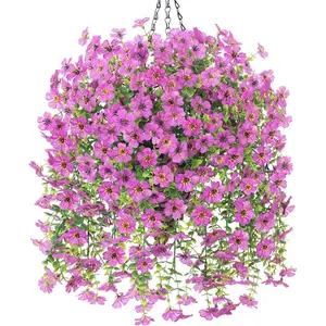 Artificial Hanging  Basket for Outdoor,   Faux  Look Real for Yard Gardens Porch Patio  (Purple)