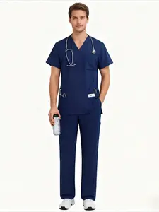 2Pcs New Mens Scrubs Set Uniforms, Medical Uniform Scrub, Stay Comfortable At Work Soft Breathable Tops And Pants For Nurses Doctors And D-entists