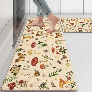 Mushroom Rug Kitchen Mats for Floor Cushioned Anti Fatigue Kitchen Rugs Sets of 2, Non Slip Waterproof Beige Kitchen Floor Mat, Comfort Memory Foam Standing Mat for Office Laundry Sink Desk