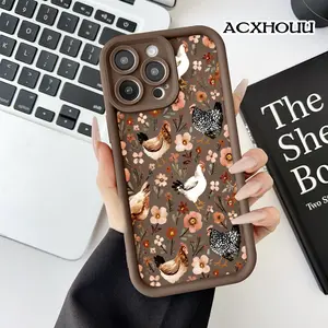 Soft Case for iPhone 17 16 E Pro Max 15 Plus 14 13 12 11 XS XR Chickens and Flowers Printed TPU Rubber Full Lens Guard Protective Cover