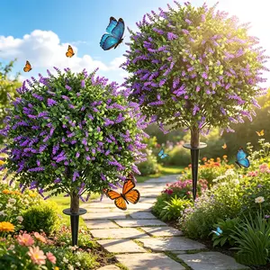 DLDA 2-Pack 24" Faux Boxwood Lavender Topiary Artificial Flower Plant - UV Resistant, Easy Setup, All Season Outdoor Porch/Front Door Decor, Mother's Day Gift, Lifelike Home Planter Decoration