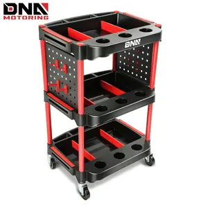 3-Level Composite Workshop Trolley 120 kg / 260 Lbs Capacity Cart Side Portable On Wheels w/Pegboard For Garage Warehouse Workshop Use, Black/Red