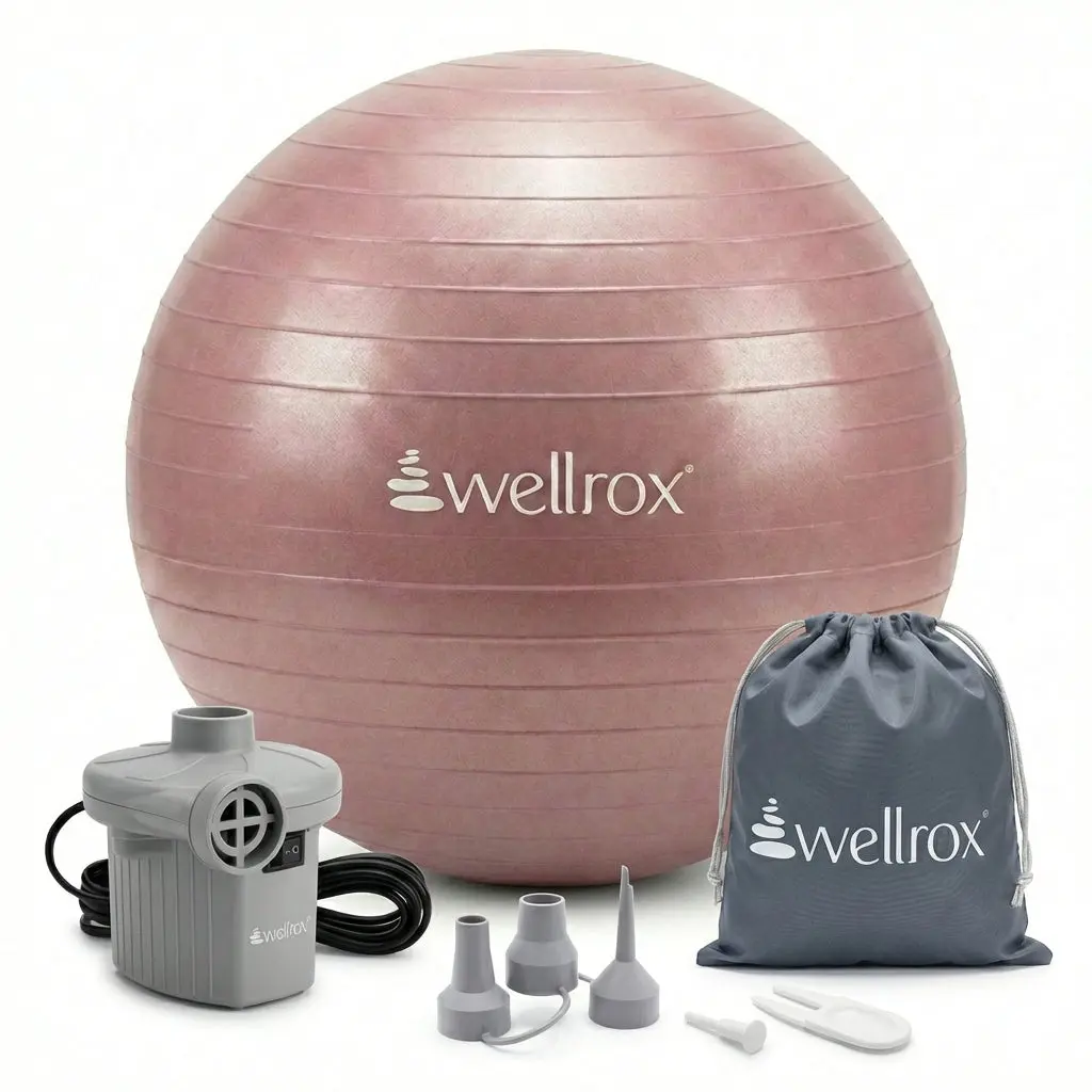Wellrox Exercise Ball with Electric Pump, 45-55cm Matte Anti-Burst PVC Stability Ball for Functional Training, Home Gym Workouts & Birthing Prep, Functional Training Workout, Extra Peace Of Mind, Office Sitting, Balance Training, 18-22 Inch