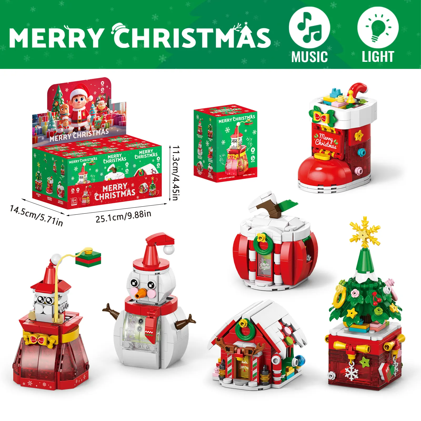 Festive Holiday Decor with SANTA CLAUS'S LUCKY BAG,CHRISTMAS APPLE HOUSE,CHRISTMAS HOUSE,CHRISTMAS TREE,SNOWMAN,STOCKINGS,With lights and music STEM Toy  Gifts Boy/Girl gifts Decoration Ornaments Ornaments Decoration campingessentials