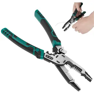 10-in-1 Heavy-Duty CR-V Steel Wire Stripper Tool with Ergonomic Non-Slip Grip & Locking Mechanism Multifunctional Cable Cutter Crimper Shear Screw Gripper  Stripper Bender Twister Joiner Wirepliers Wirecutters