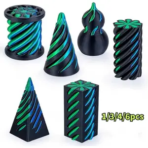 3/6pcs Irregular Spiral Pyramid Fidget Spinner Set, Stress Relief Sensory Toy, Rotating Desktop Decoration, Ideal Gift for Kids and Teens, Stress Relief Fidgets