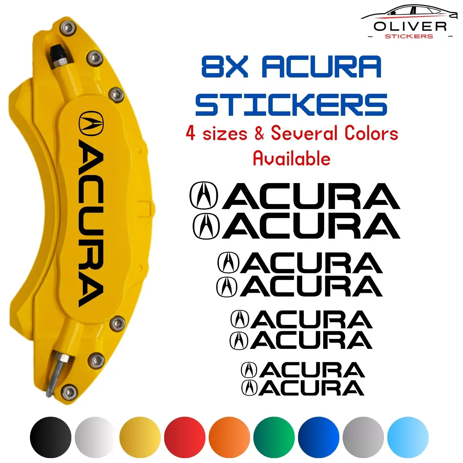 8x Acura Brake Calipers Decal Stickers for Car