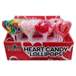 Fusion Select Heart Shaped Lollipops Candy - Sweet Assorted Heart Lollipops for Party Bags, Pinata & Valentine’s Day Bulk - 24 Individually Wrapped Lollipops for Sharing