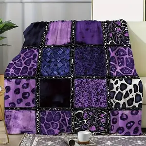 [In Stock] [Everyday Comfort] Luxurious Plush Flannel Blanket with Vivid Purple Leopard Embroidery, Soft, Warm, and Cozy for Sofa, Bed, Car, Office, Camping, and Travel
