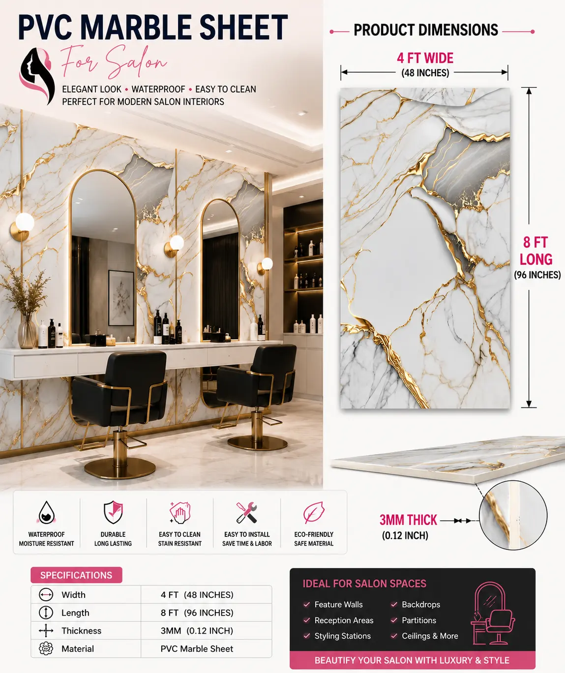 4 × 8 FT Waterproof Wood Grain UV Marble Sheet Wall Panel for Home Decoration - DY2432