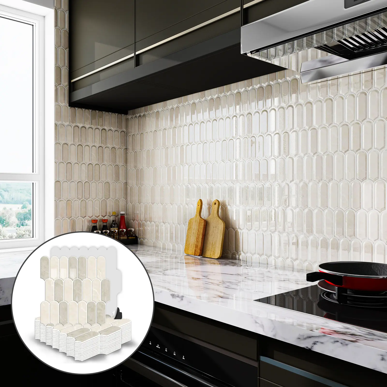 20/40PCS Smooth Thick Vinyl Peel-and-Stick Backsplash Tiles, 12in x 12in Removable Tiles Sticker, Self-Adhesive Cuttable Stick-On Backsplash for Kitchen, Apartment & House Decor, Rental-Friendly DIY Wall Decor