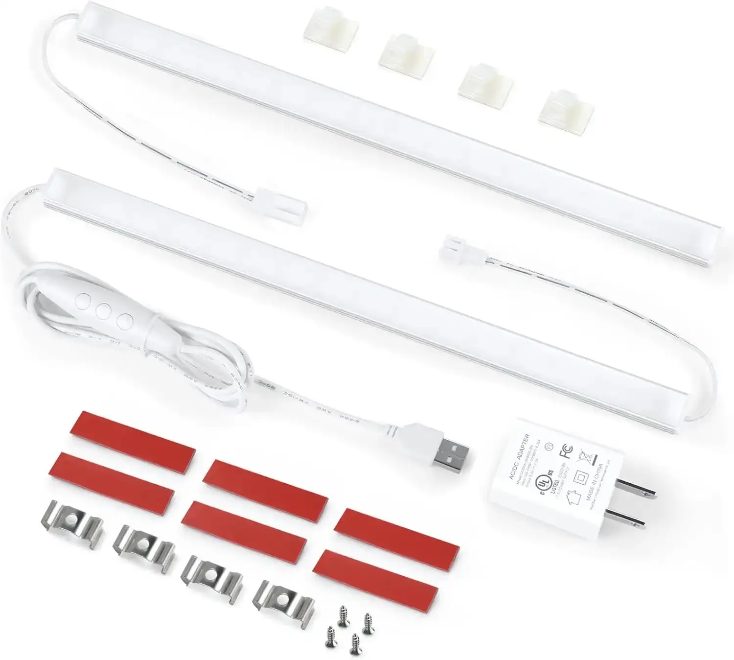 2-Pack 12-Inch Slim USB LED Under Cabinet Light Kit, 600 Lumens, Power Adapter, Memory Dimmer, Clean Install, Slim Cable, 3000K Warm White Linkable Task Lighting for Kitchen Counter, Closet