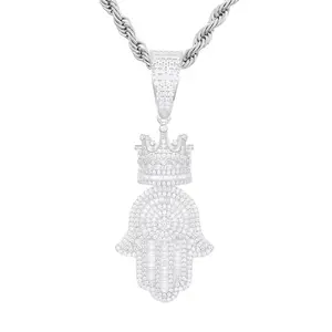 【P288Livestream-exclusive price】 Fashion Hand Shape Pendant Sterling Silver 925 Synthetic Moissanite  Necklace Men Hip Hop Jewelry Gift