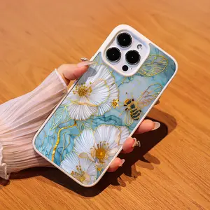 Bees and flowers dancing on ink background,trendy aesthetic case, fashion shockproof, luxury phone case, tough cover, smartphone shockproof Protector Protection