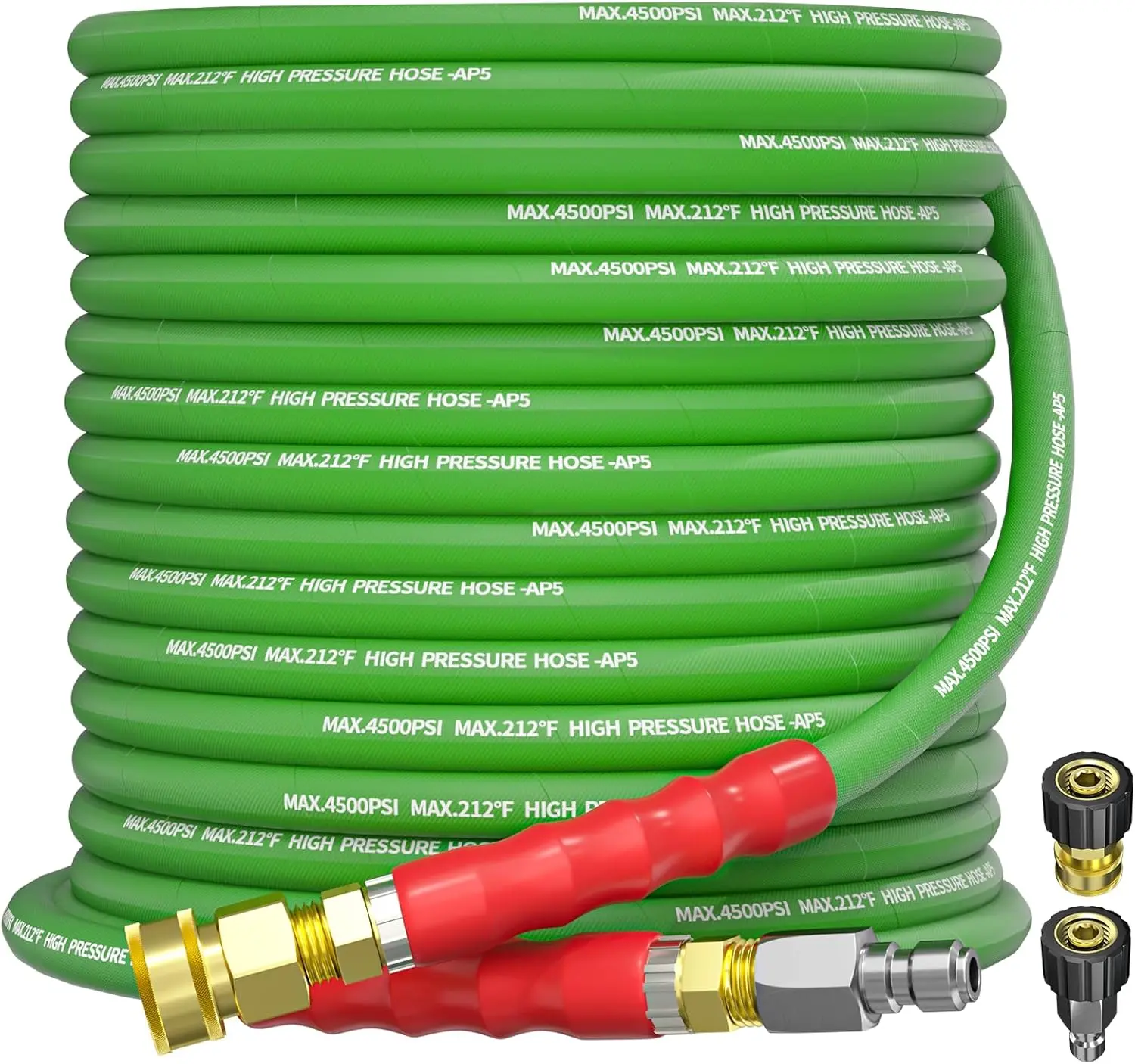 High Pressure Pressure Washer Hose (4500PSI, 50FT x 5/16In) with Brass Socket, 248°F Cold & Hot Water Compatibility, Swivel Quick Connect Kit, Kink-Resistant Steel Wire Braided, 2 M22-14mm Adapters for Residential Home & Business Driveways, Siding, Home A