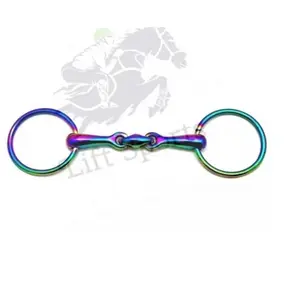Rainbow Multi Color Loose Ring Snaffle with Lozenge Fat Horse Bit Stainless